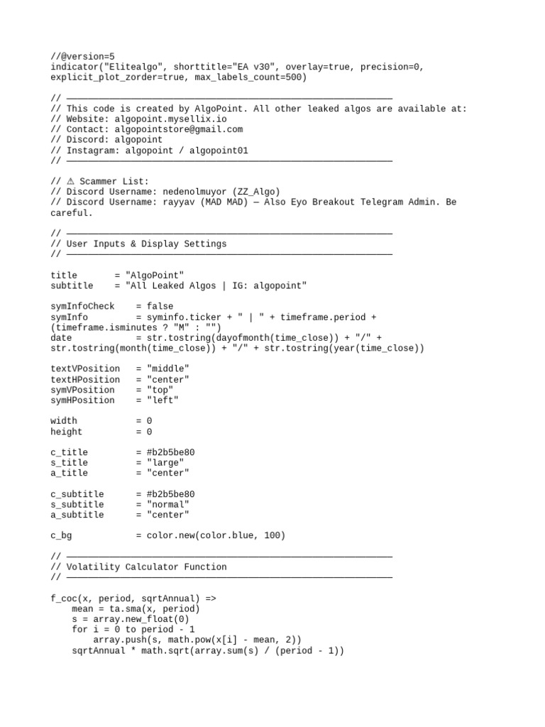 Elitealgo Volatility Indicator Code | PDF