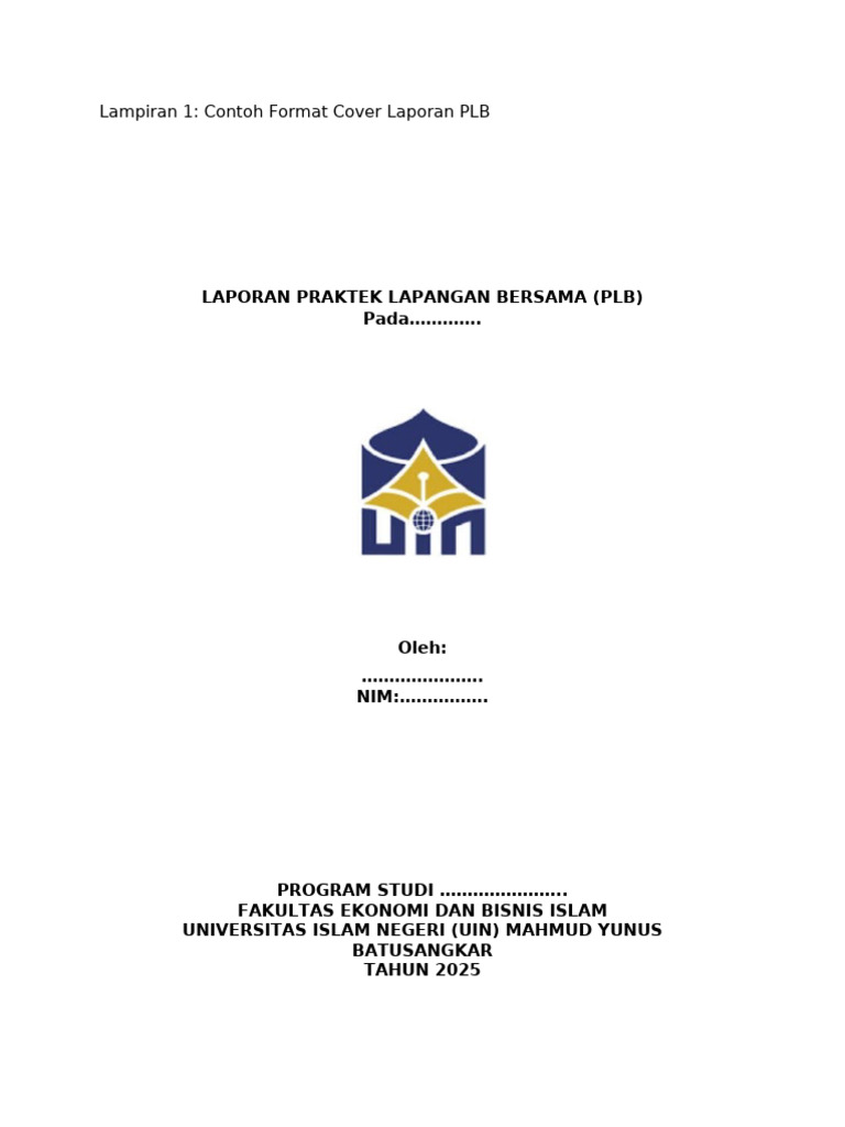 Format Cover Laporan PLB UIN 2025 | PDF