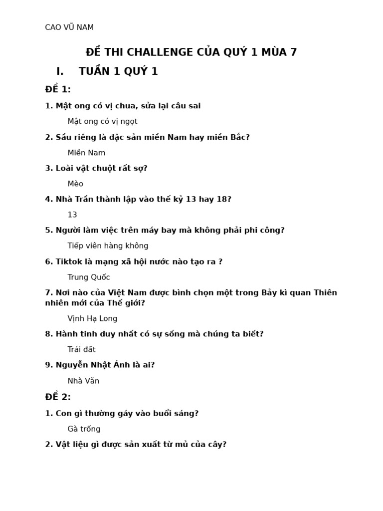ĐỀ THI CHALLENGE CỦA QUÝ 1 MÙA 7 Chữ | PDF