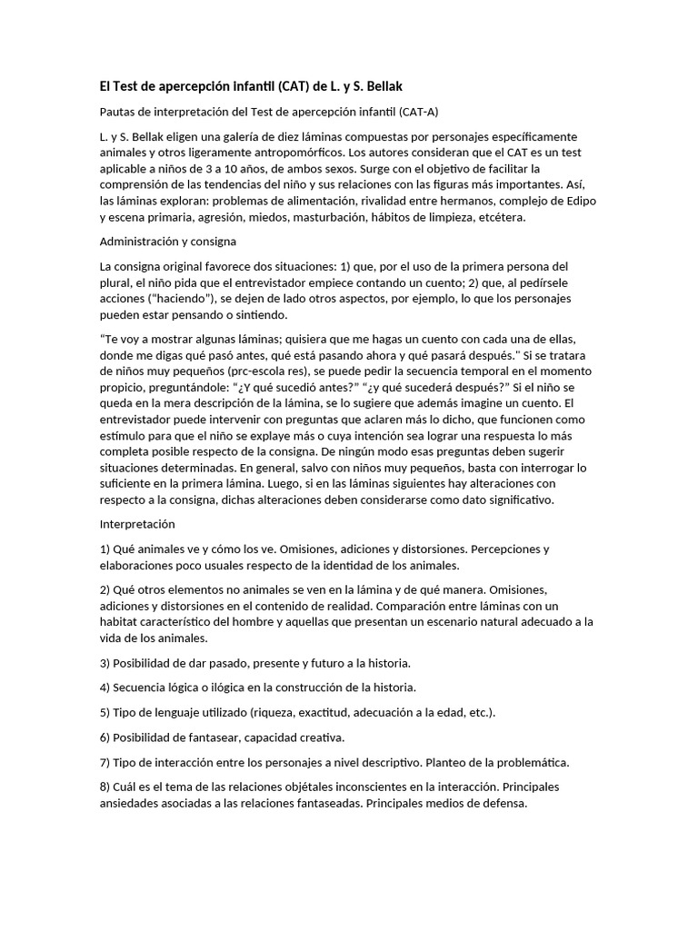 Interpretación del Test CAT en Niños | PDF | Pensamiento | Las emociones