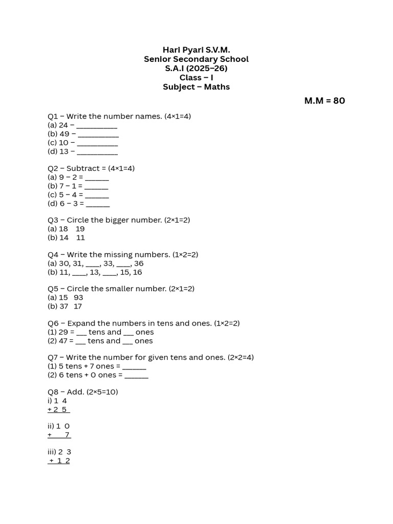 Class 1 Set 3 | PDF