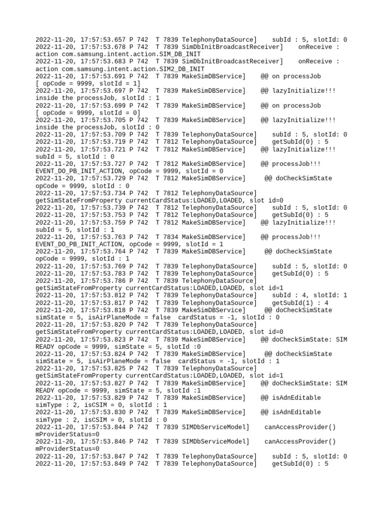 SIM Database Initialization Logs | PDF