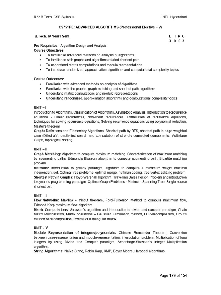 Advanced Algorithms Syllabus - B.Tech CSE | PDF | Computational ...