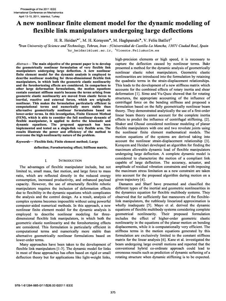 A New Nonlinear Finite Element Model For The Dynamic Modeling of ...