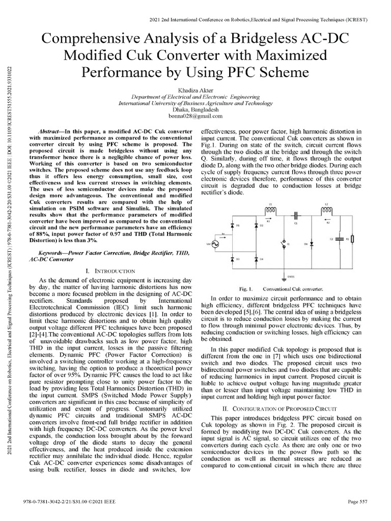 Bridgeless AC-DC Cuk Converter Design | PDF | Rectifier | Capacitor