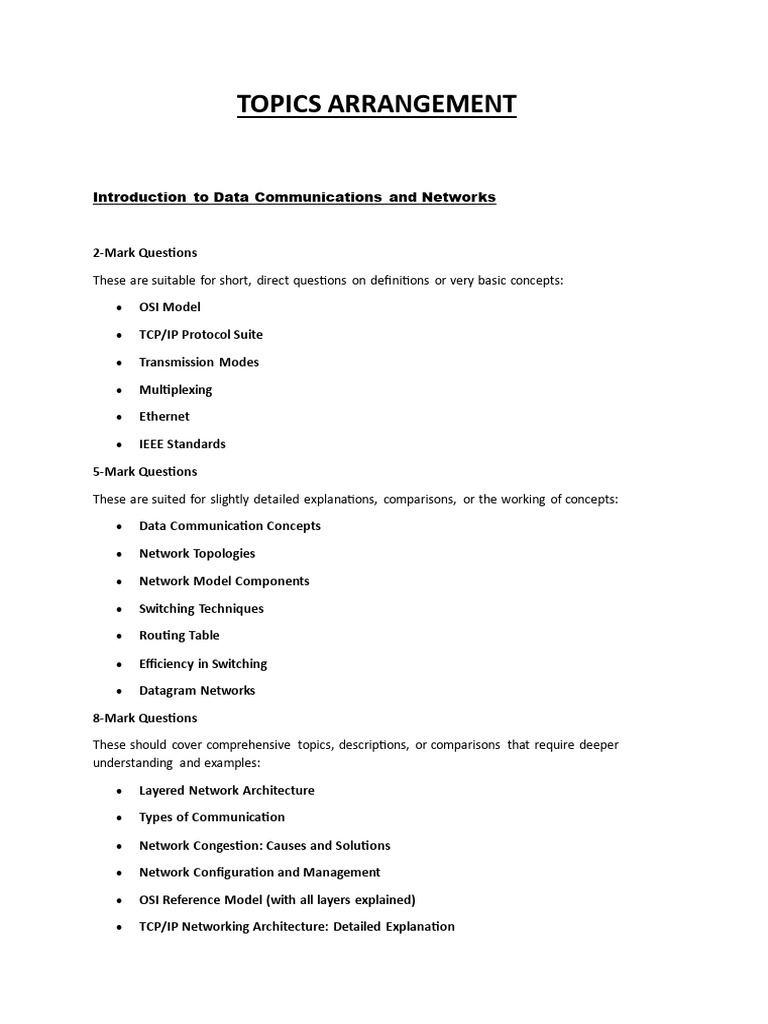 Topics Arrangement | PDF | Computer Network | Osi Model