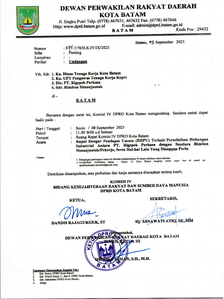 Undangan Lanjutan Rdpu PT Rigspek Perkasa | PDF