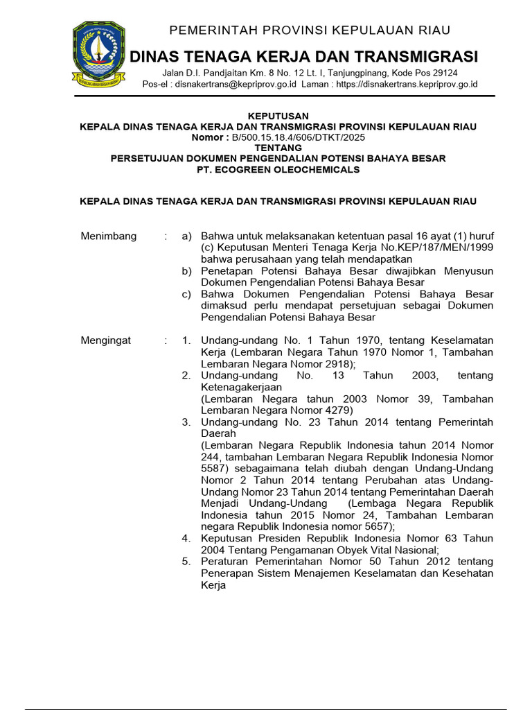 Persetujuan Dokumen K3 PT Ecogreen | PDF