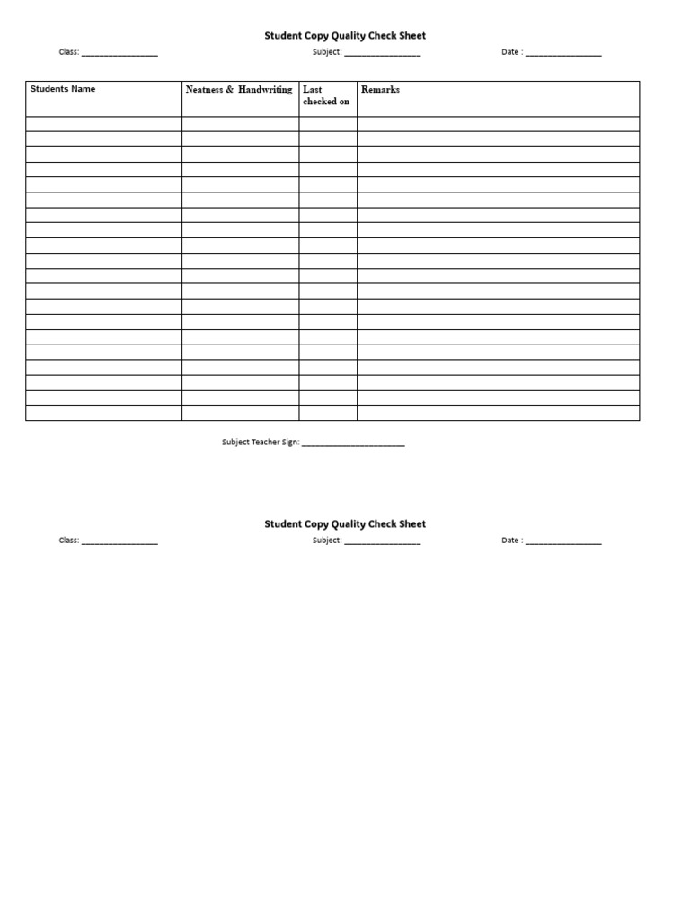 Student Copy Quality Check Sheet | PDF