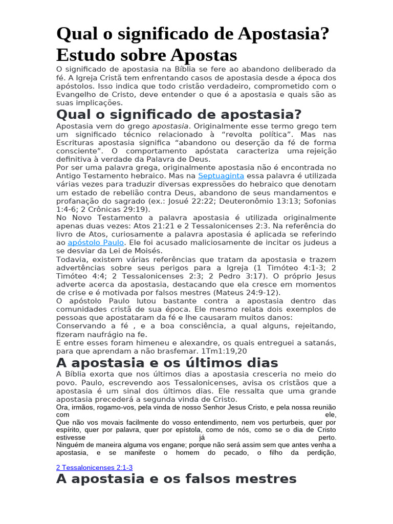 Significado de Apostasia na Bíblia | PDF | Apostasia | Pecado