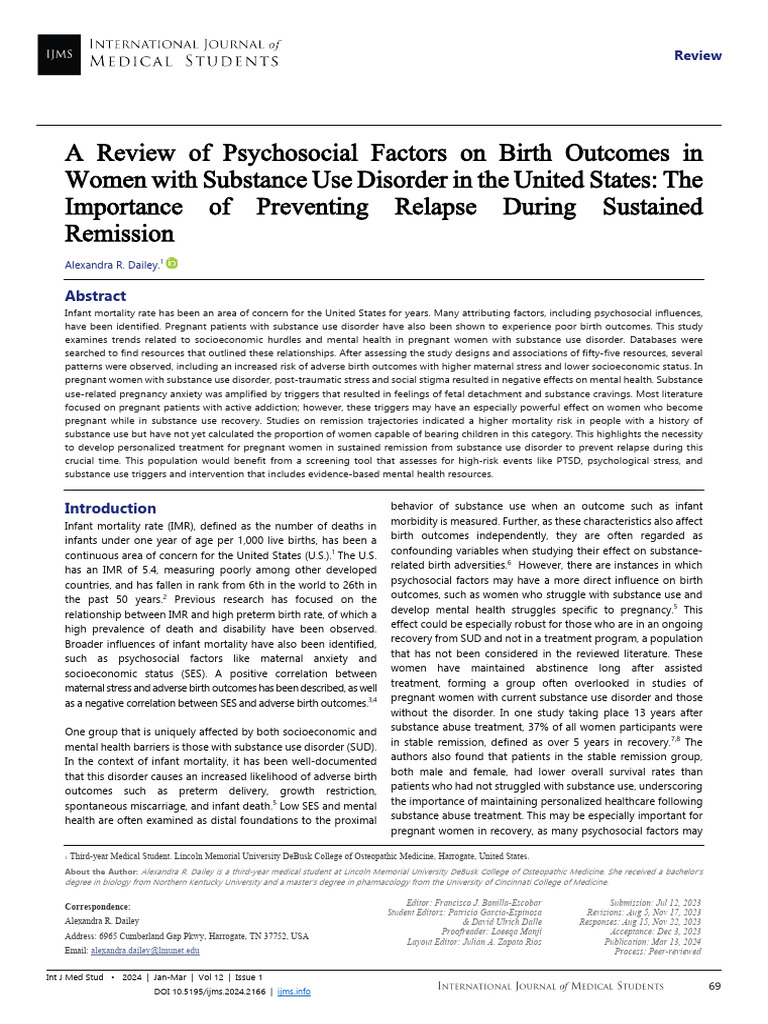A Review of Psychosocial Factors On Birth Outcomes in Women With ...