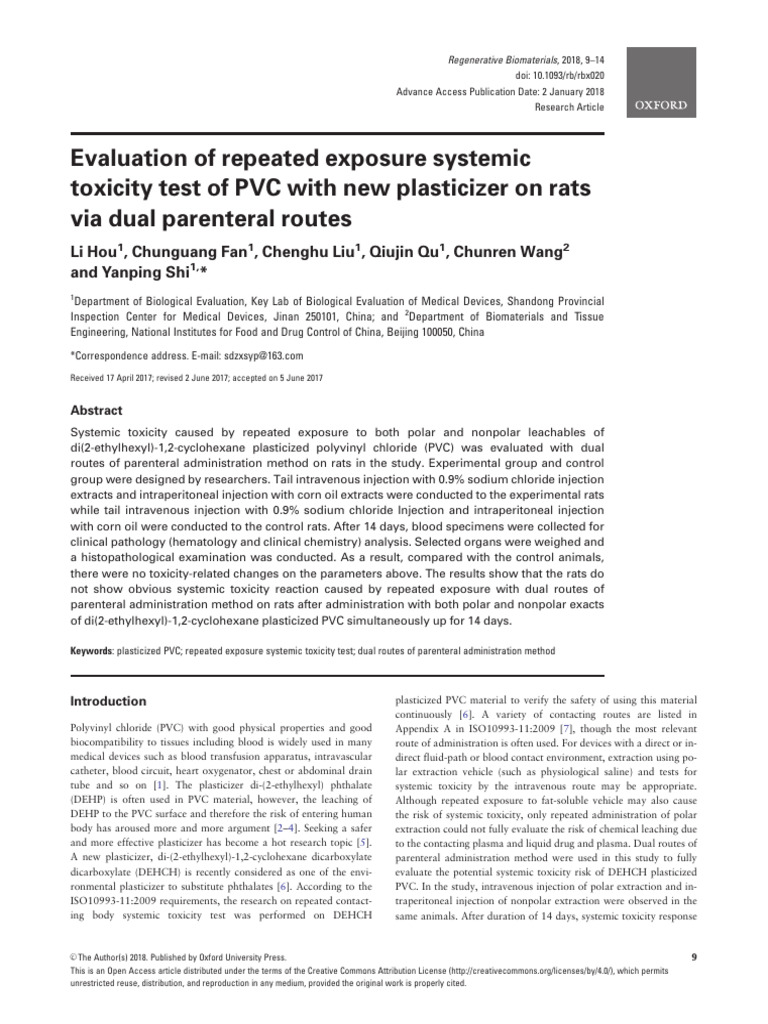 Evaluation of Repeated Exposure Systemic Toxicity Test of PVC With New ...