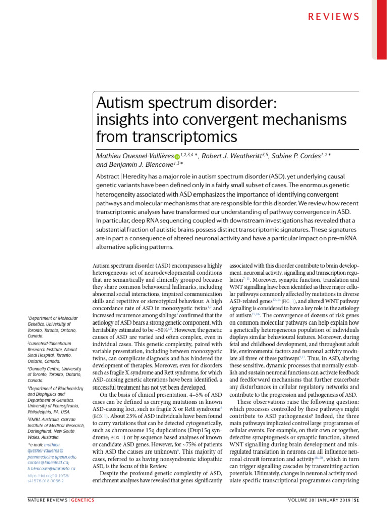 Genetic Insights into Autism Spectrum Disorder | PDF | Micro Rna ...