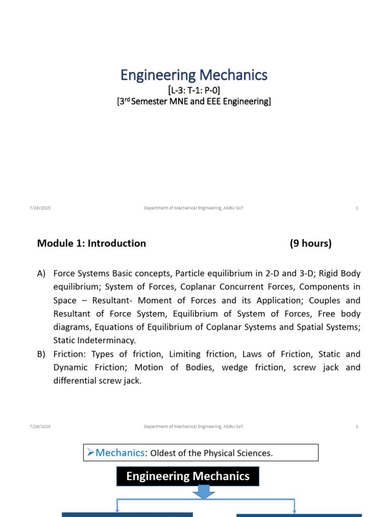 EM Module 1 - 1 | PDF | Force | Mechanics