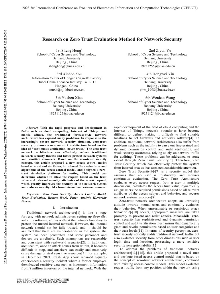 Zero Trust Network Security Model | PDF