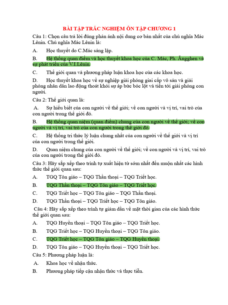 Bai Tap Trac Nghiem On Tap Chuong 1 | PDF