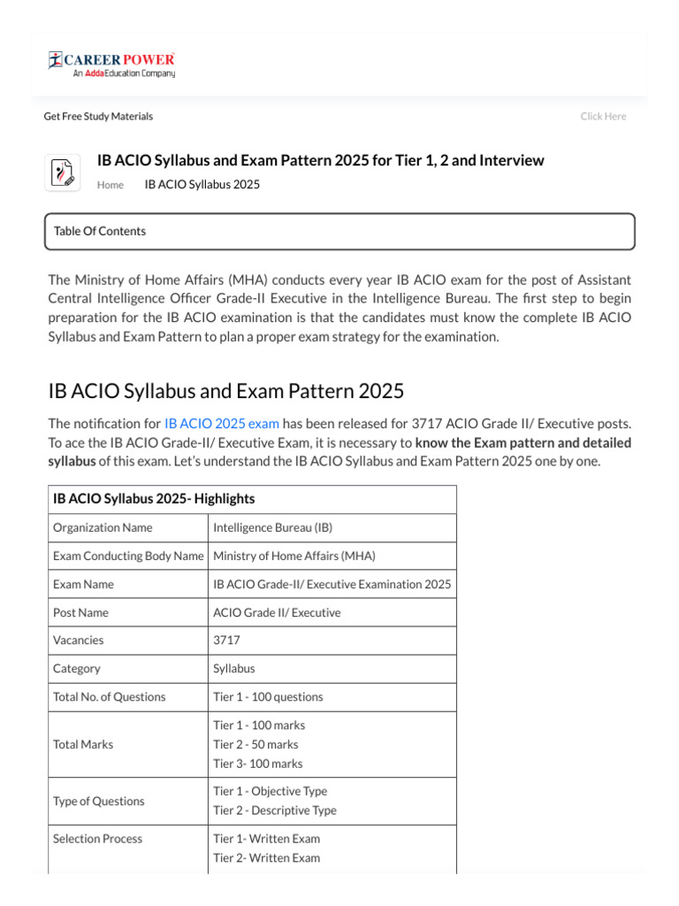 IB ACIO Syllabus and Exam Pattern 2025 For Tier 1, 2 and Interview ...