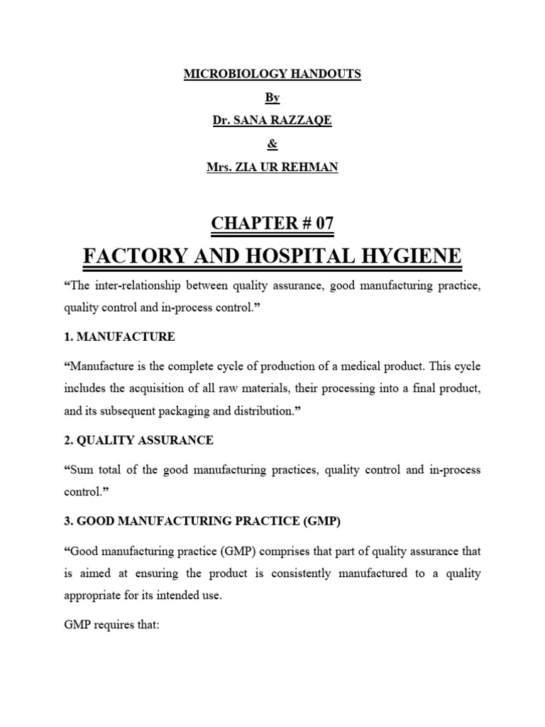 Factory and Hospital Hygiene Guidelines | PDF | Sterilization ...