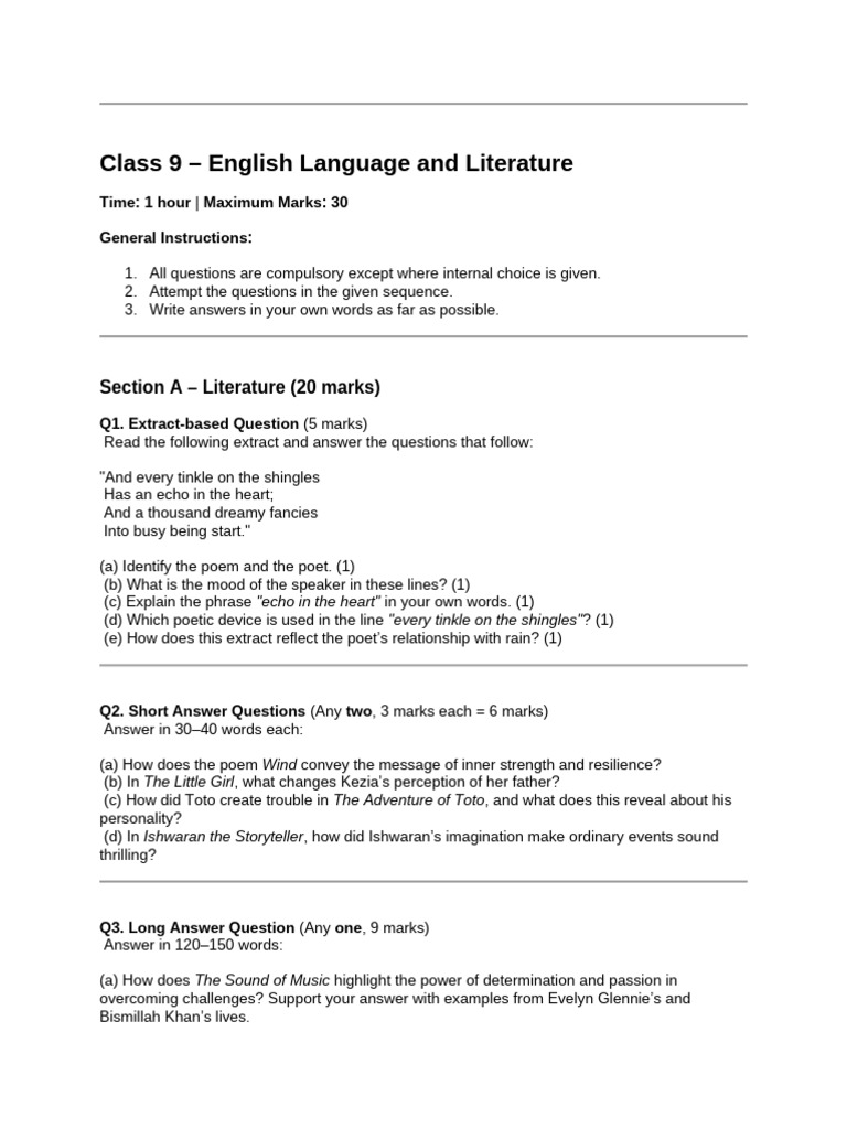 Class 9 English Language Exam Guide | PDF | Subject (Grammar) | Verb