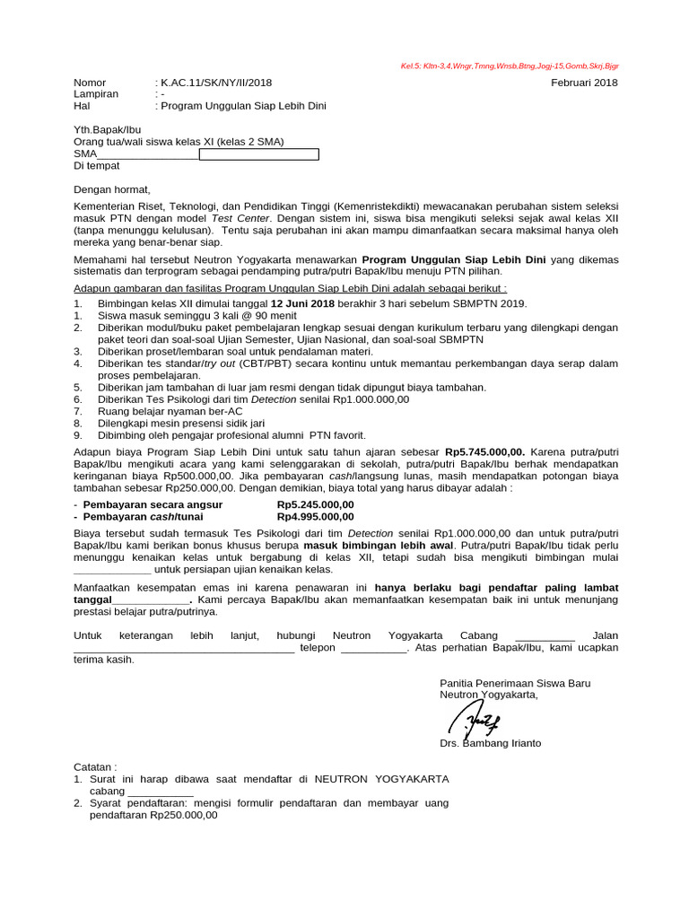 Master Surat Tuc SLD 2018 Cab Batang SLD | PDF