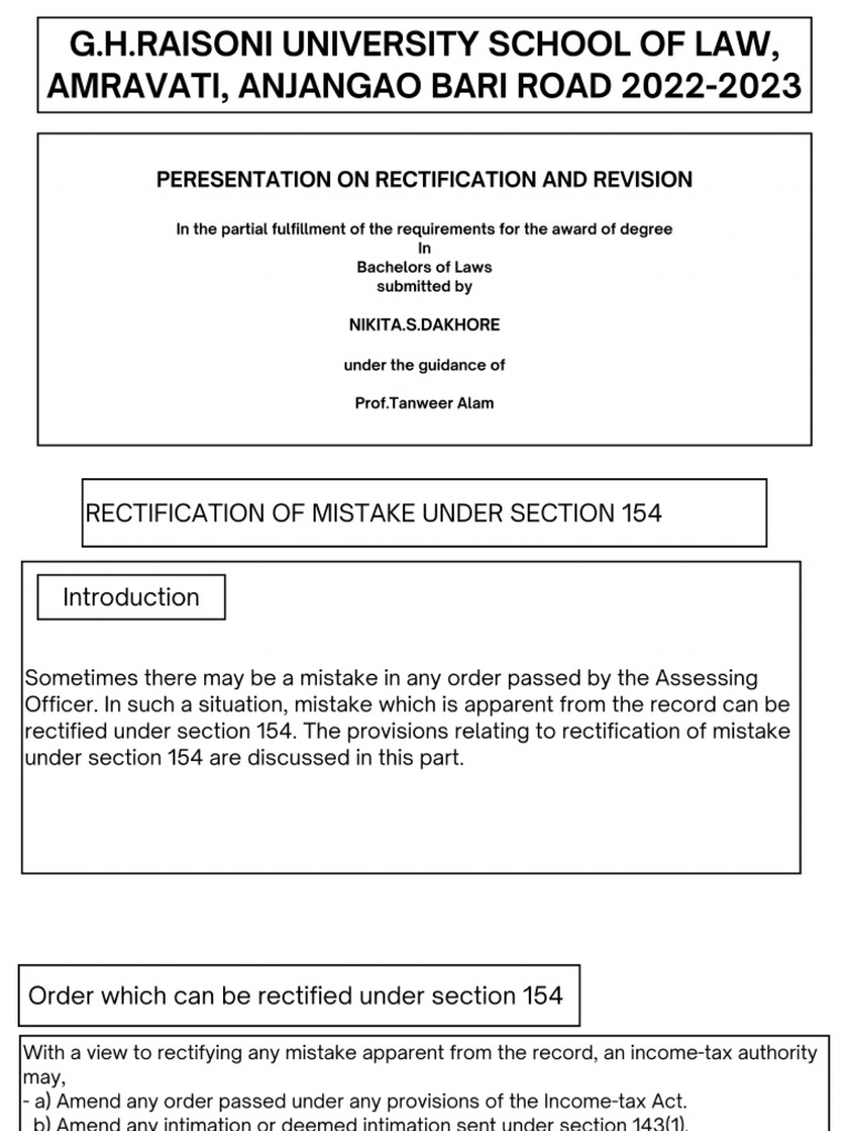 PERESENTATION on RECTIFICATION and REVISION in the Partial Fulfillment ...