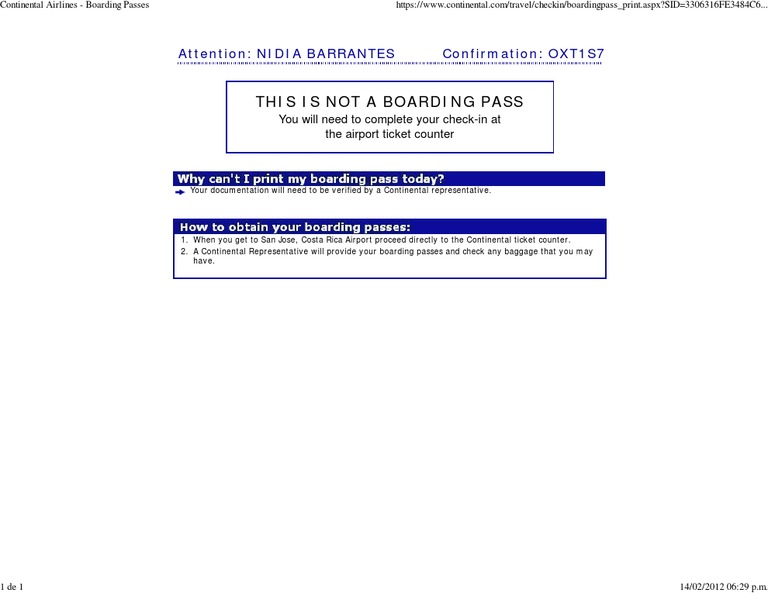 Continental Airlines - Boarding Passes | PDF | Business