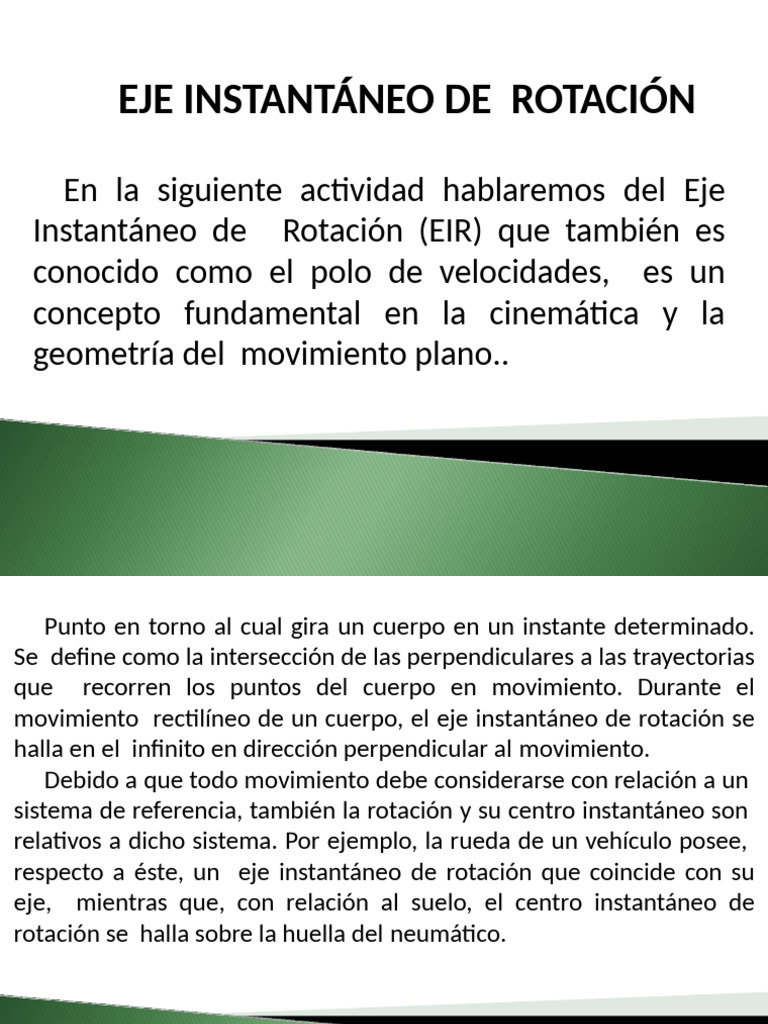 Eje Instantáneo de Rotación en Cinemática | PDF | Rotación | Velocidad