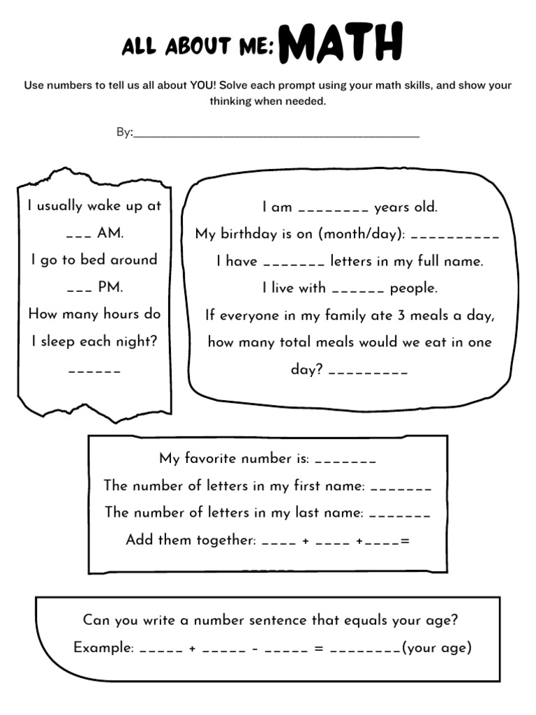 All About Me: Math Worksheet | PDF