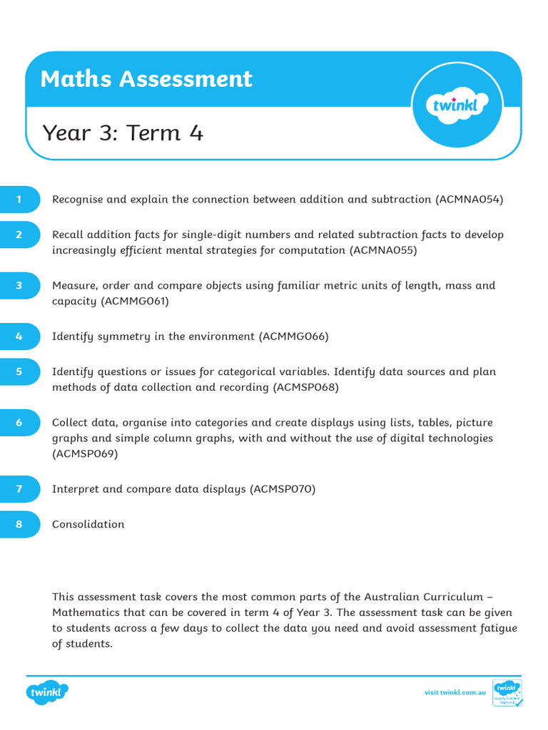 Year 3 Term 4 Maths Assessment PDF | PDF | Measurement | Litre