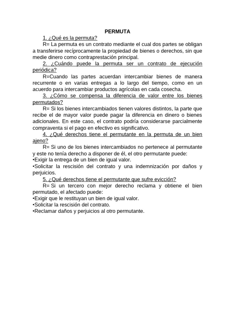 Derechos del permutante en permuta | PDF