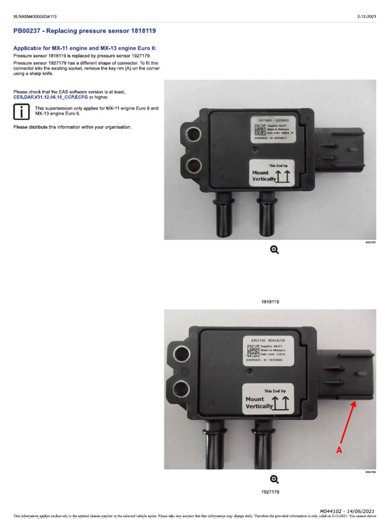 DAF DPF New Pressure Sensor Bulletin | PDF