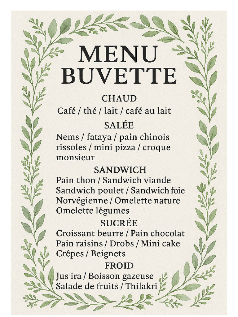 Menu Buvette Corrige | PDF