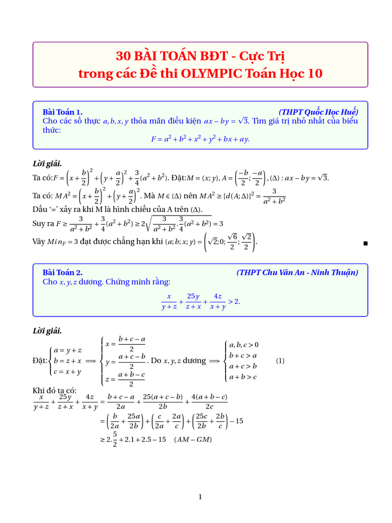 Tuyển Tập 30 Bài Toán Trong Các Đề Thi Olympic 30 4 (Toán 10) | PDF