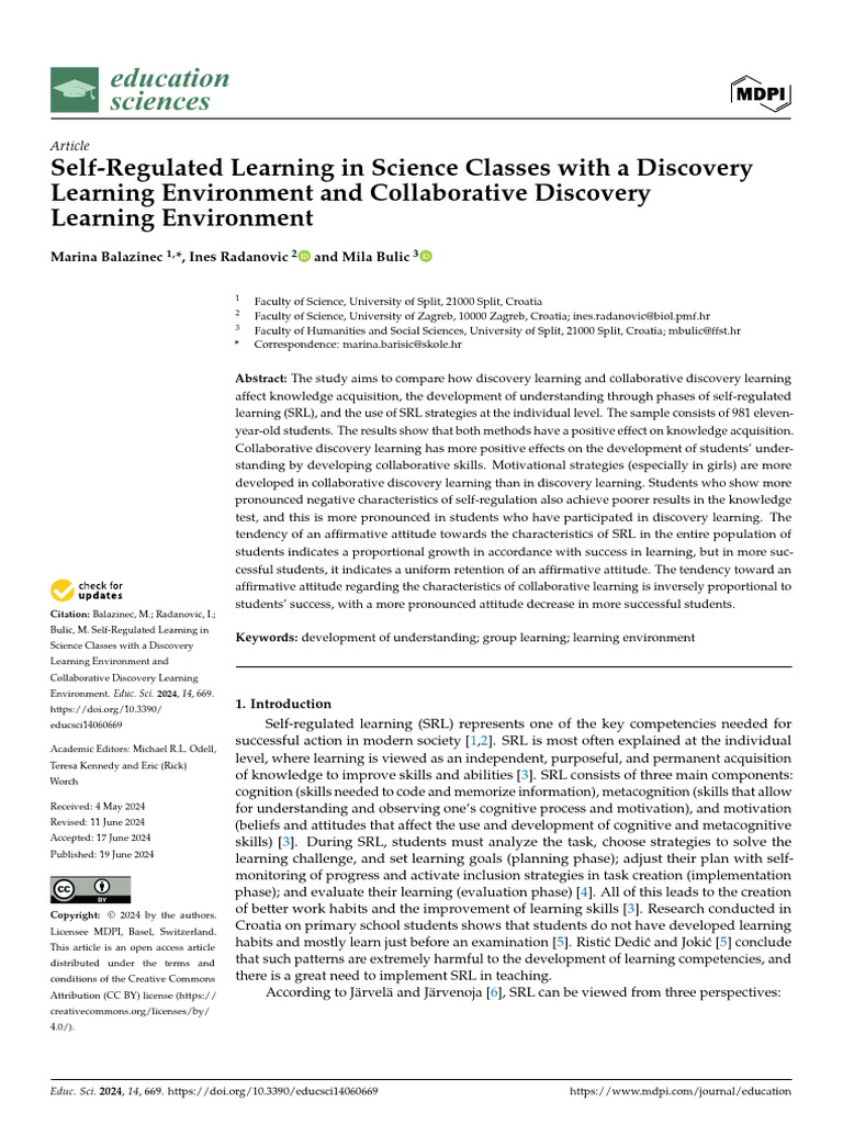 Self-Regulated Learning in Science Classes | PDF | Learning | Metacognition