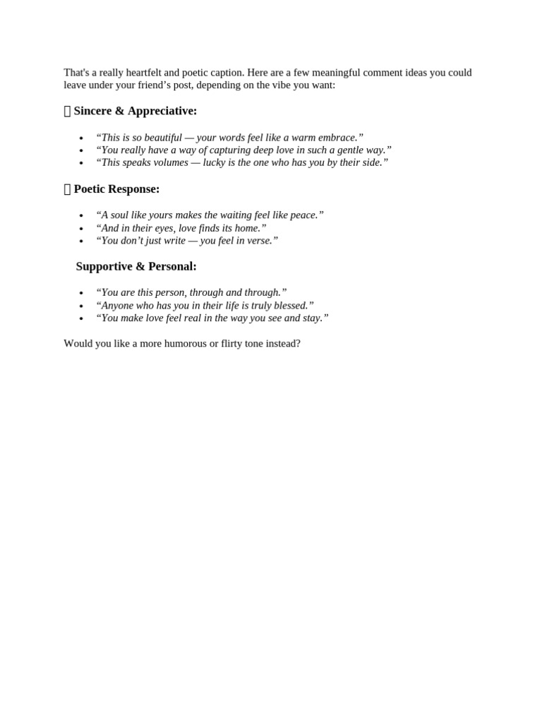 Meaningful Comment Ideas for Friends' Posts | PDF