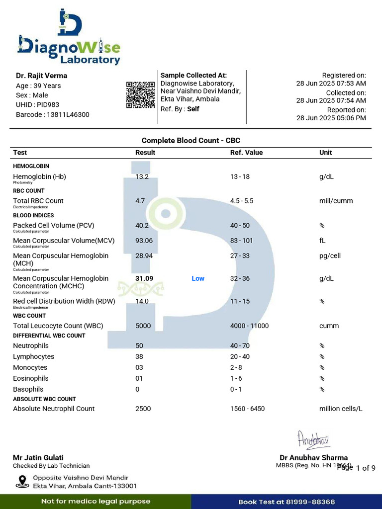 CBC and Biochemical Test Results | PDF | High Density Lipoprotein ...