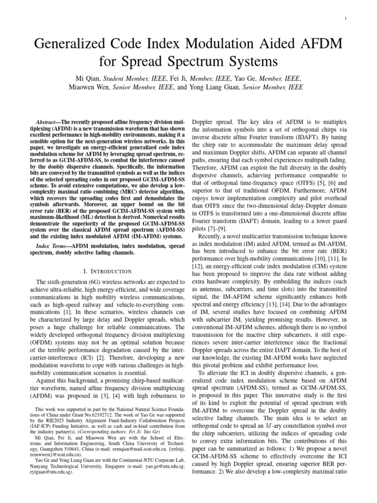 GCIM-AFDM-SS for High-Mobility Networks | PDF | Orthogonal Frequency ...