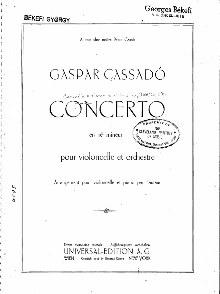 Cassadó - Cello Concerto in D Minor (Piano Score) | PDF