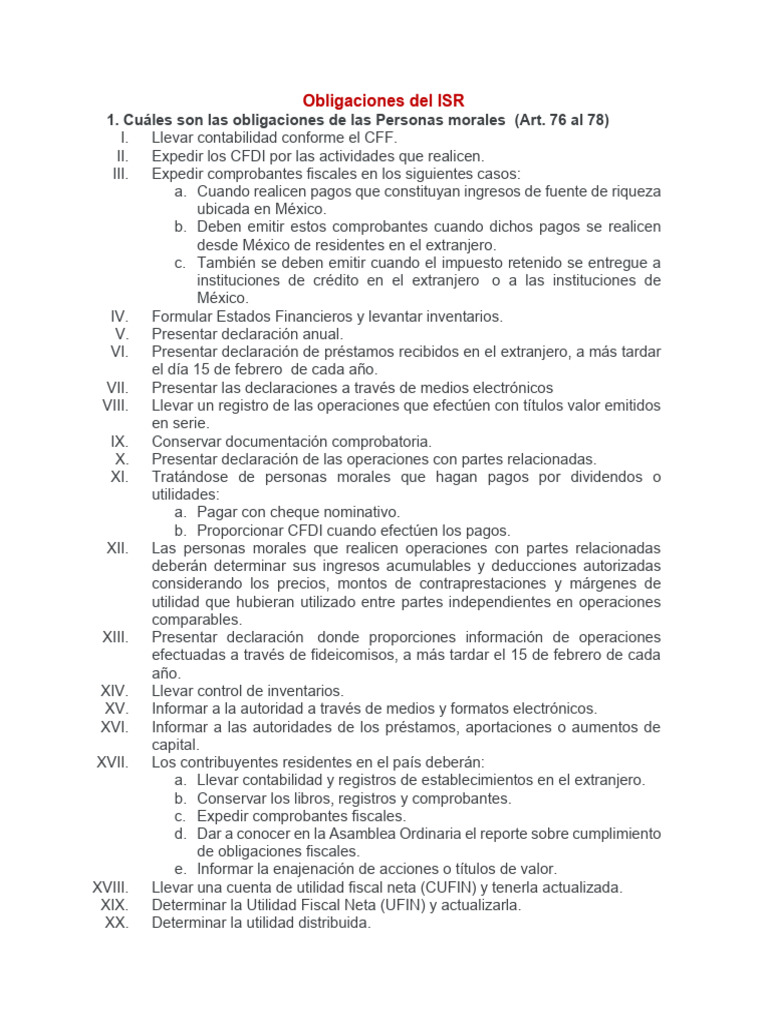 Obligaciones del ISR para Personas Morales | PDF | Impuesto sobre la ...