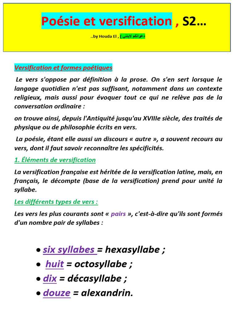 Types et éléments de versification | PDF | Syllabe | Rime dans la poésie