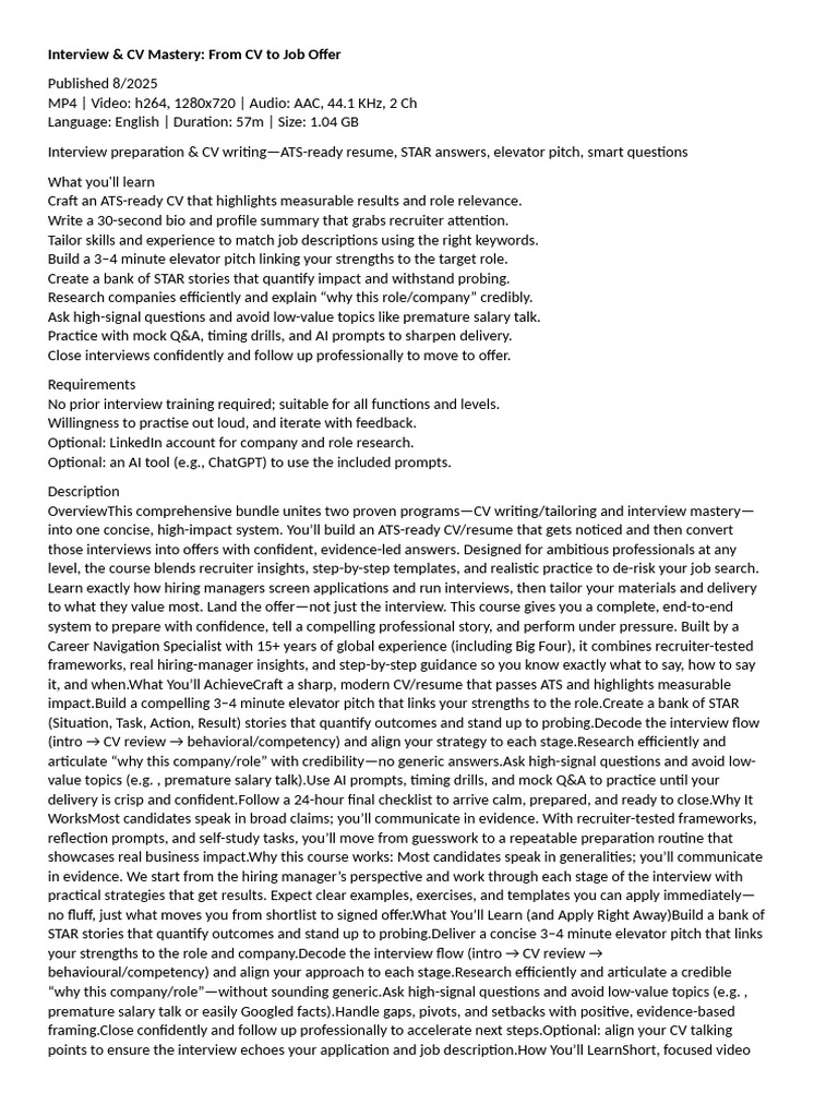CV & Interview Success Blueprint | PDF | Résumé