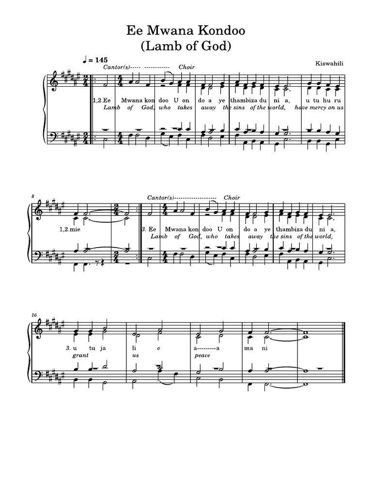 Ee Mwana Kondoo-Lamb of God-Music Score | PDF