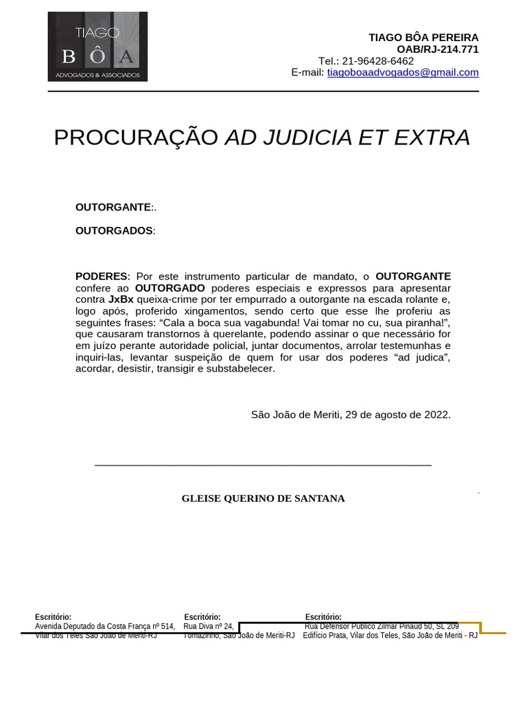 Procuração para Queixa-Crime RJ | PDF