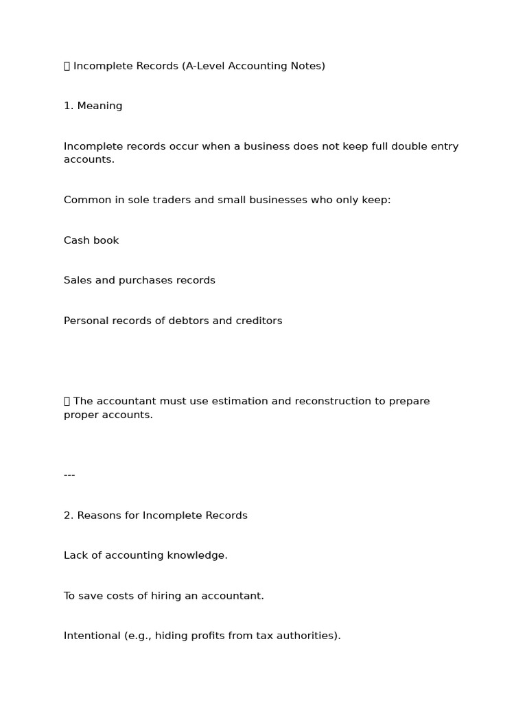 Incomplete Records in A-Level Accounting | PDF | Credit | Finance ...