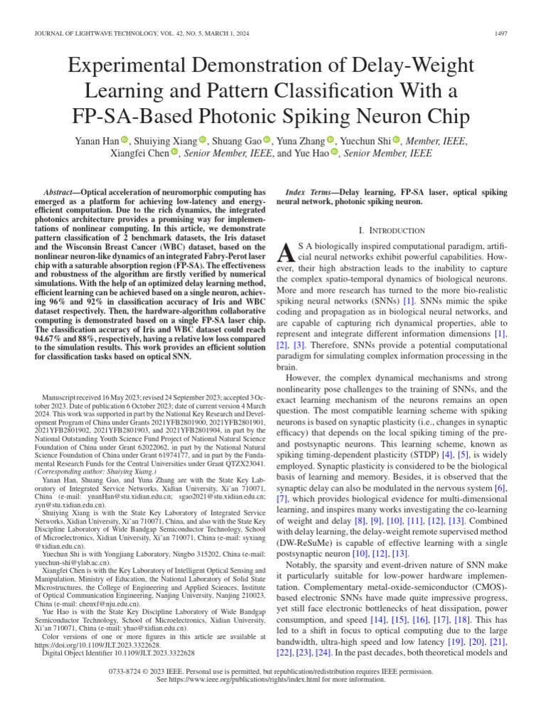 Experimental Demonstration of Delay-Weight Learning and Pattern ...