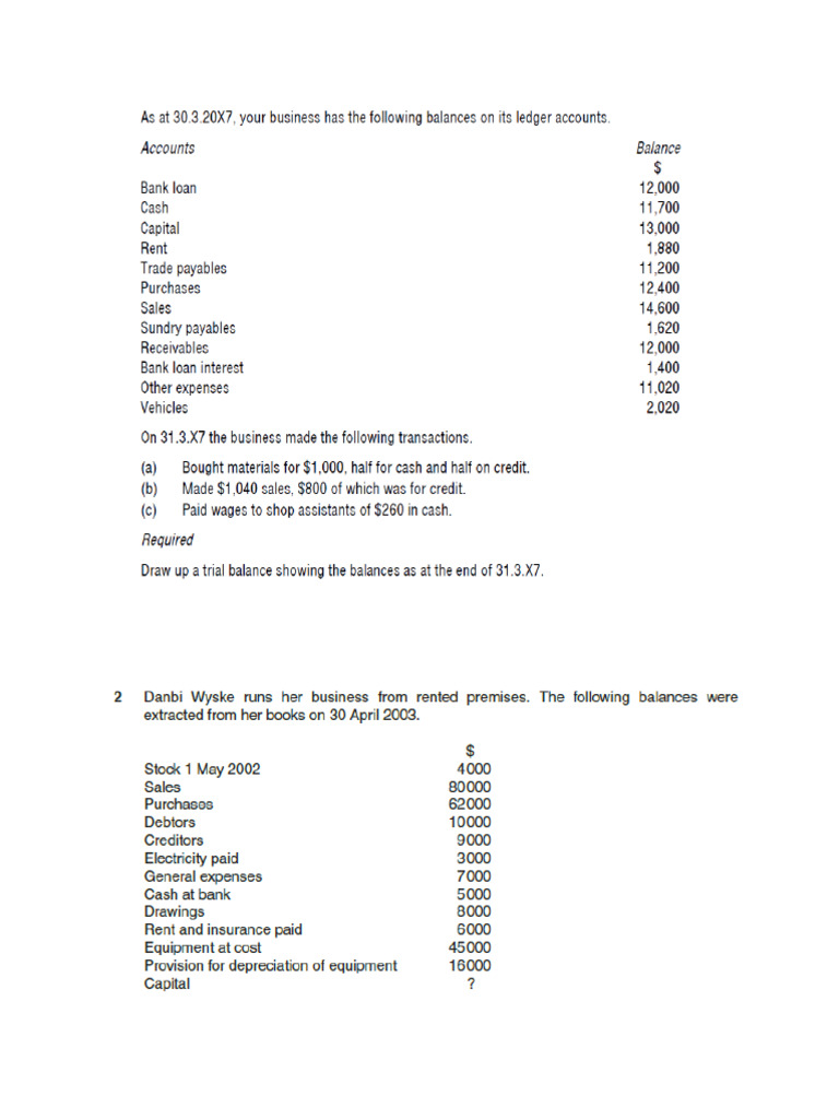Trail Balance Questions | PDF