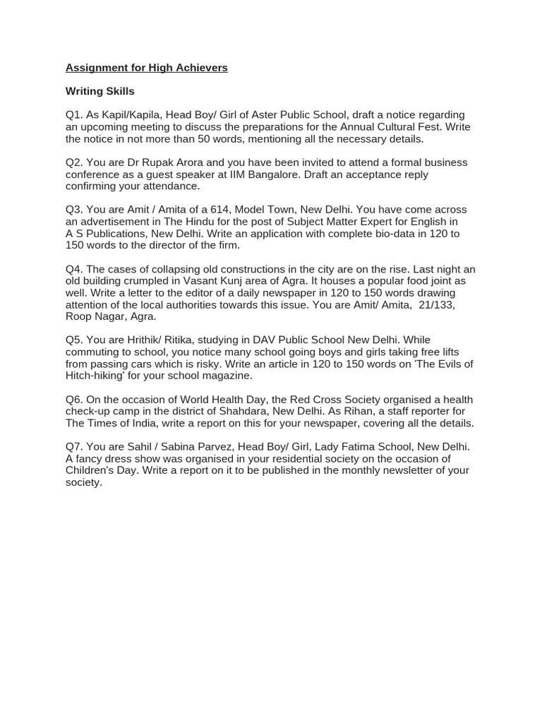 Writing Assignments for Students | PDF