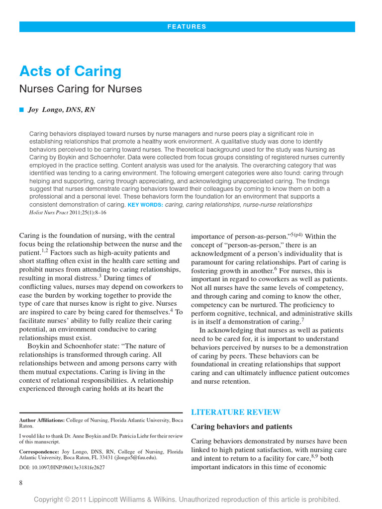 Nurse Caring Behaviors and Relationships | PDF | Nursing | Focus Group