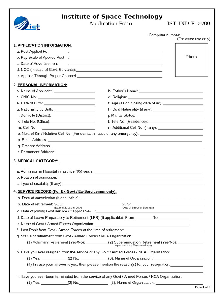 Institute of Space Technology Application Form | PDF | Bachelor Of ...