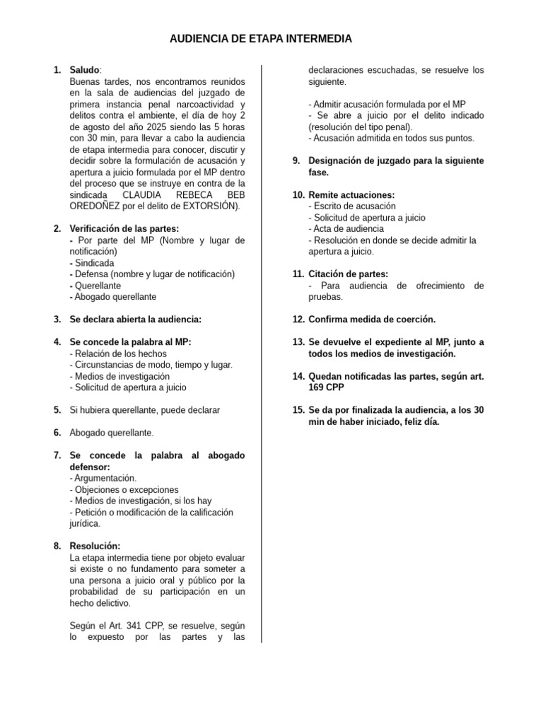 Audiencia de Etapa Intermedia - Juez | PDF | Justicia | Crimen y violencia